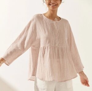 Pink Gingham Women's Boho Blouse By Lintico Shop Sz Med